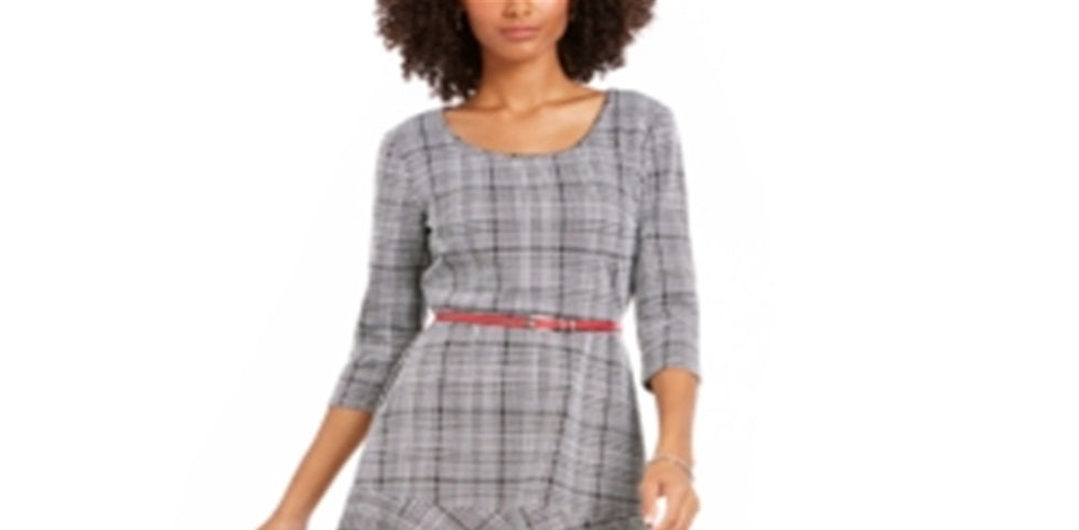 NY Collection Women's Plaid Fit & Flare Dress Black Size Petite Small