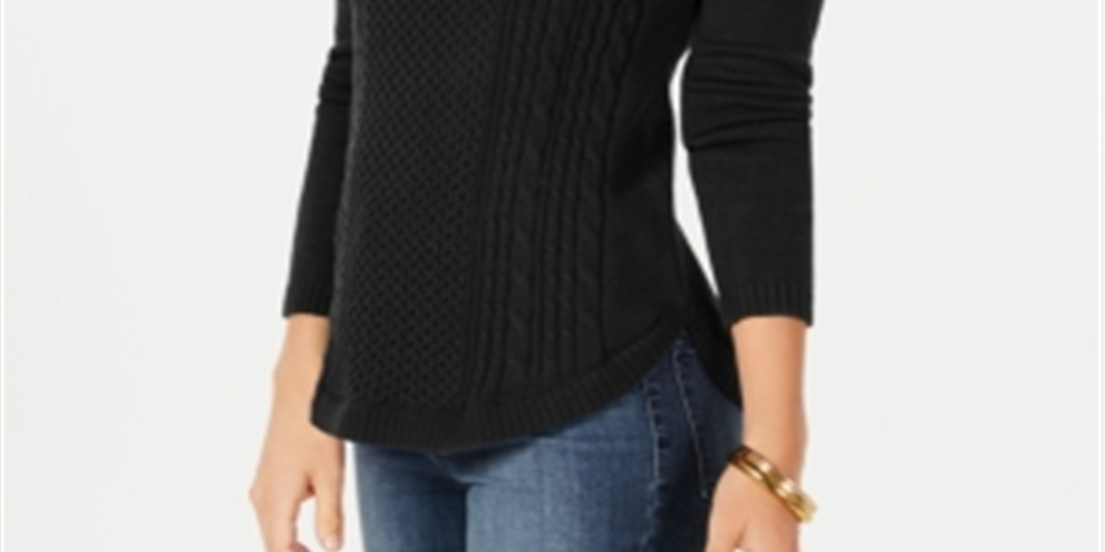 Charter Club Women's Cable Knit Sweater Black Size XX-Large