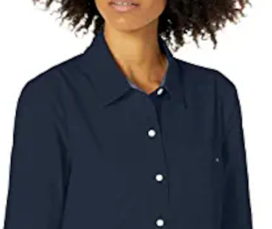 Tommy Hilfiger Women's Collared Button up Top Blue Size Large