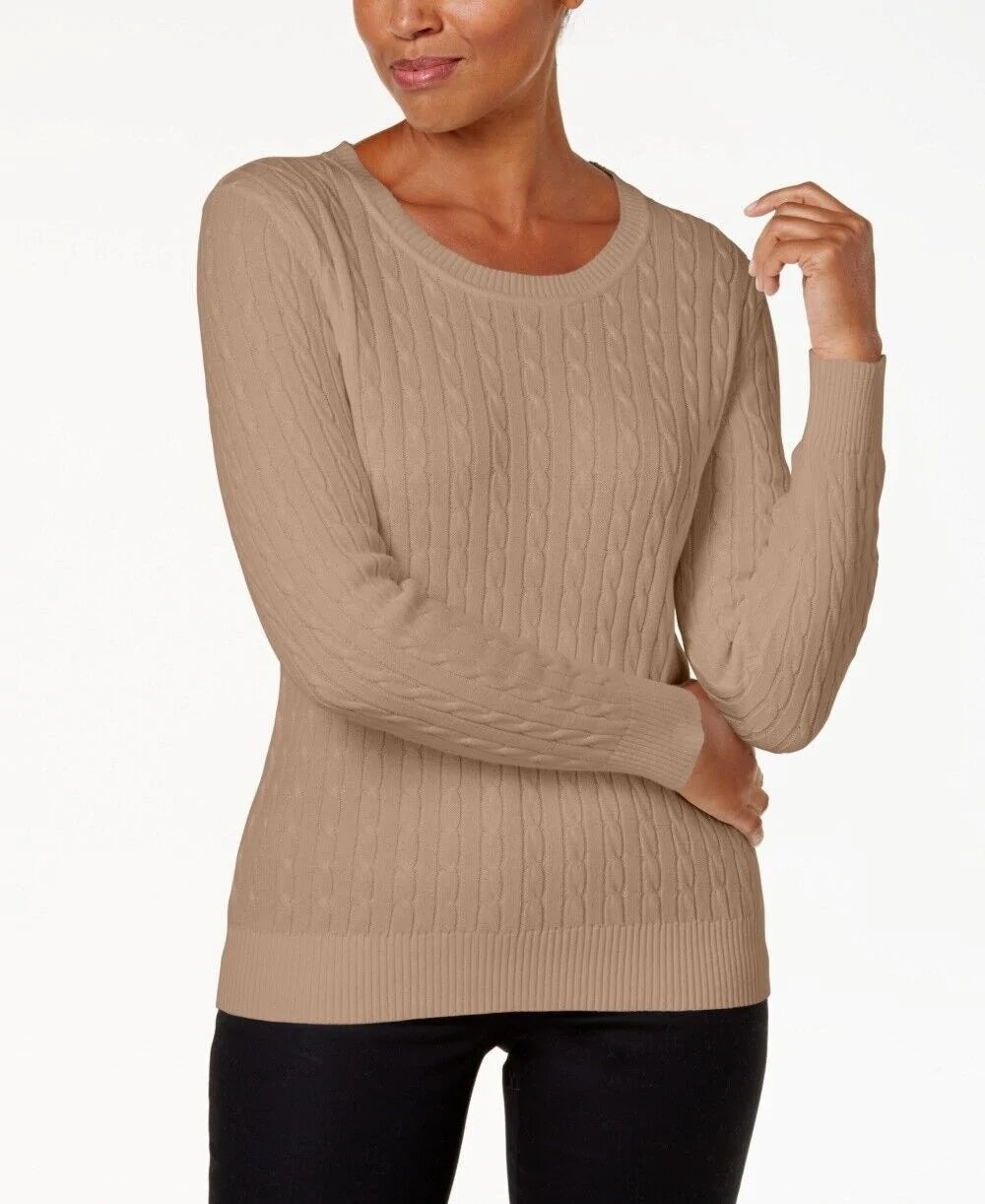 Karen Scott Women's Cable Knit Crewneck Sweater Chesnut Size X-Small