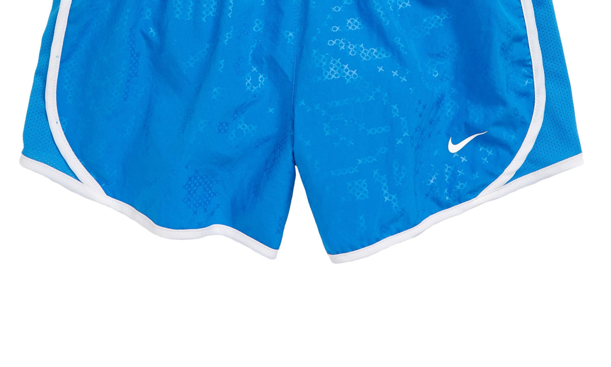 Nike Girl's Dri FIT Femme Printed Tempo Shorts Blue Size Large