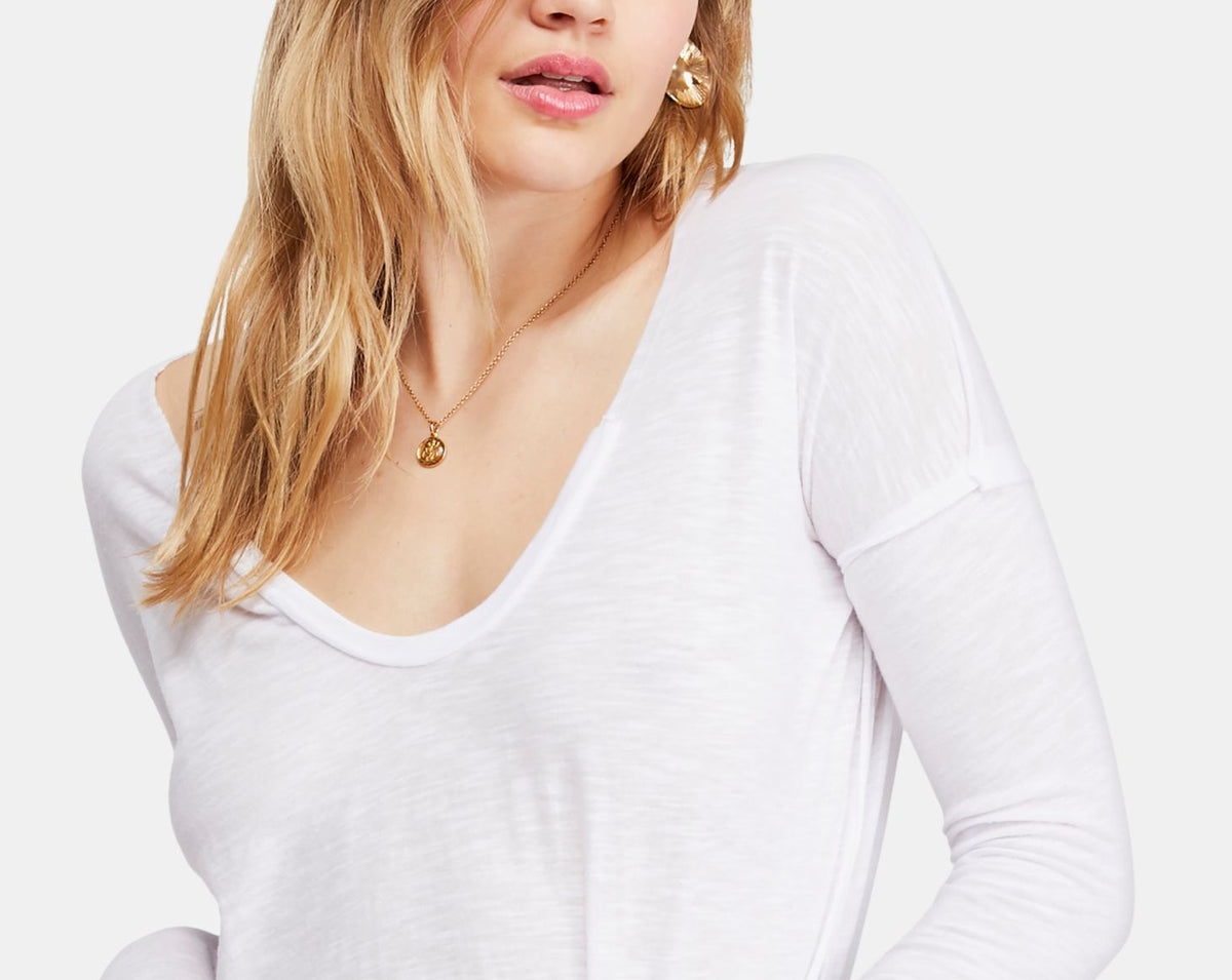 Free People Women's Long Sleeve V Neck Top White Size Medium