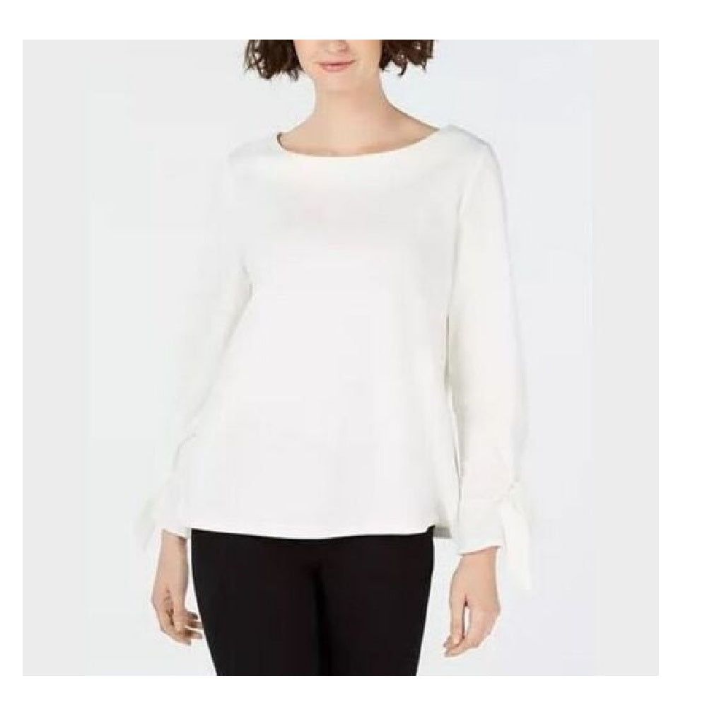 Charter Club Women's Boat-Neck Tie-Sleeve Top White Size Medium