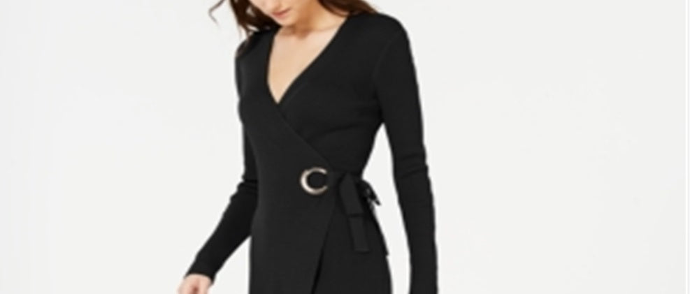 INC International Concepts Women's Wrap Sweater Dress Black Size X-Small