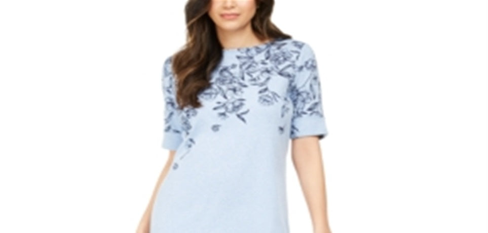 Karen Scott Women's Printed Boat Neck Dress Blue Size Small