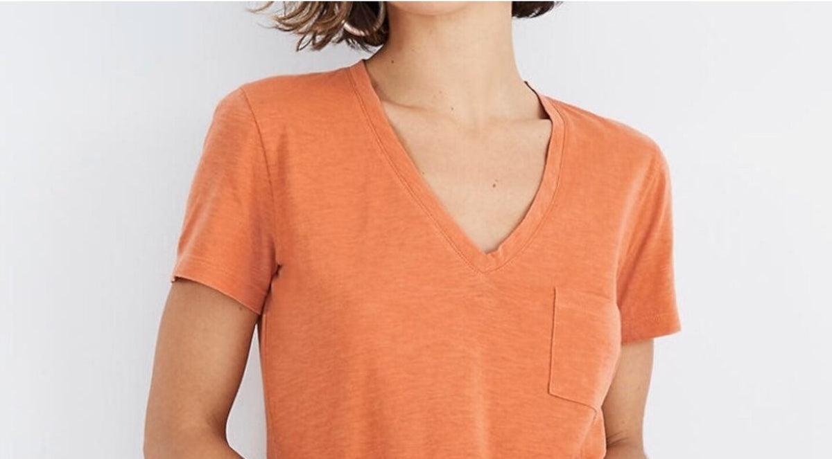Style & Co Women's Cuffed Sleeves Heather Short Sleeve V Neck T-Shirt Orange Size Petite X-Large
