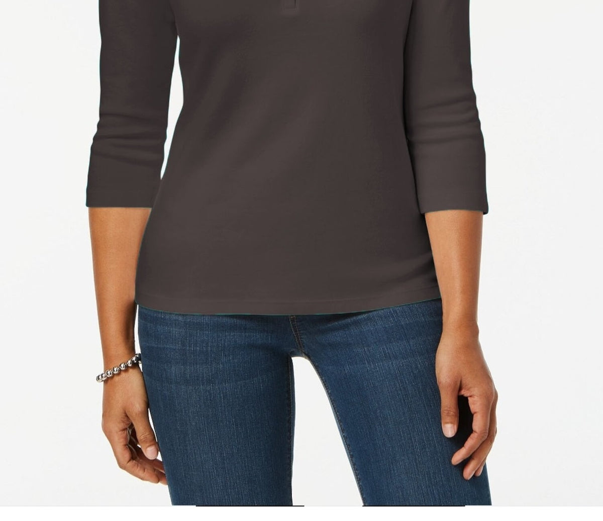 Karen Scott Women's Cotton Henley Top Gray Size XL