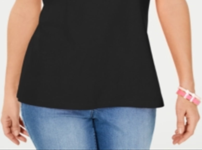 Karen Scott Women's Embroidered Cotton T-Shirt Black Size M