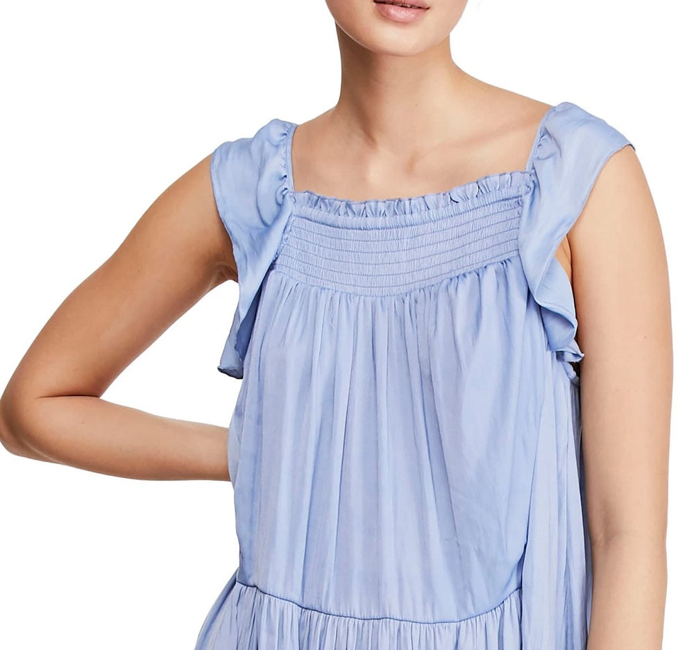 Free People Women's Want Your Love Straight Neck Peplum Top Blue Size Small