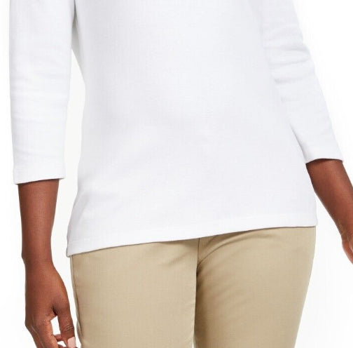 Karen Scott Women's  Grommet-Neck Cotton Top  - Bright White Size X-Small