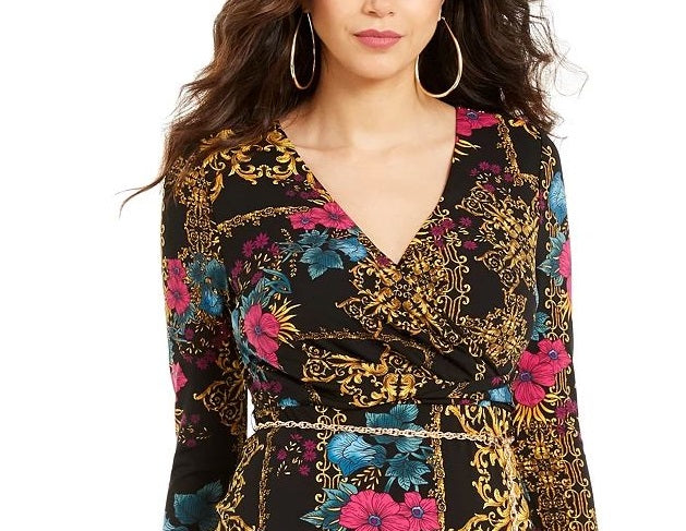 Thalia Sodi Women's Printed Surplice Sheath Dress Black Size X-Small