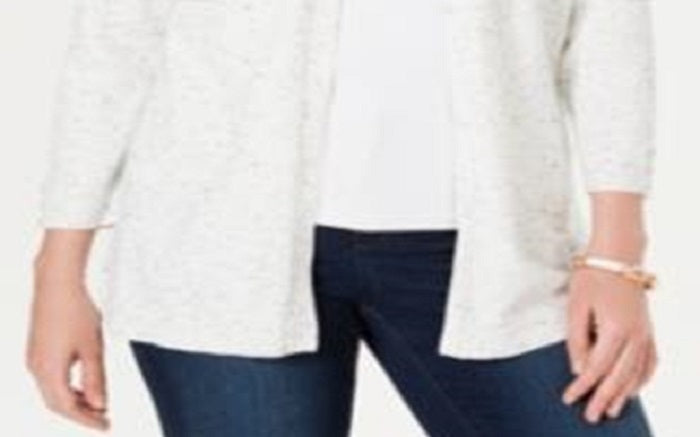 Karen Scott Women's Ribbed Yoke Cardigan Sweater White Size Medium