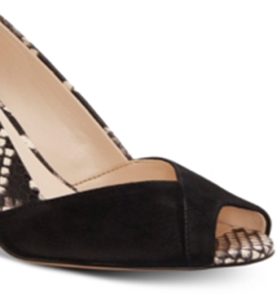 Enzo Angiolini Women's Delsia Leather Peep Toe Classic Pumps Black Size 8 M