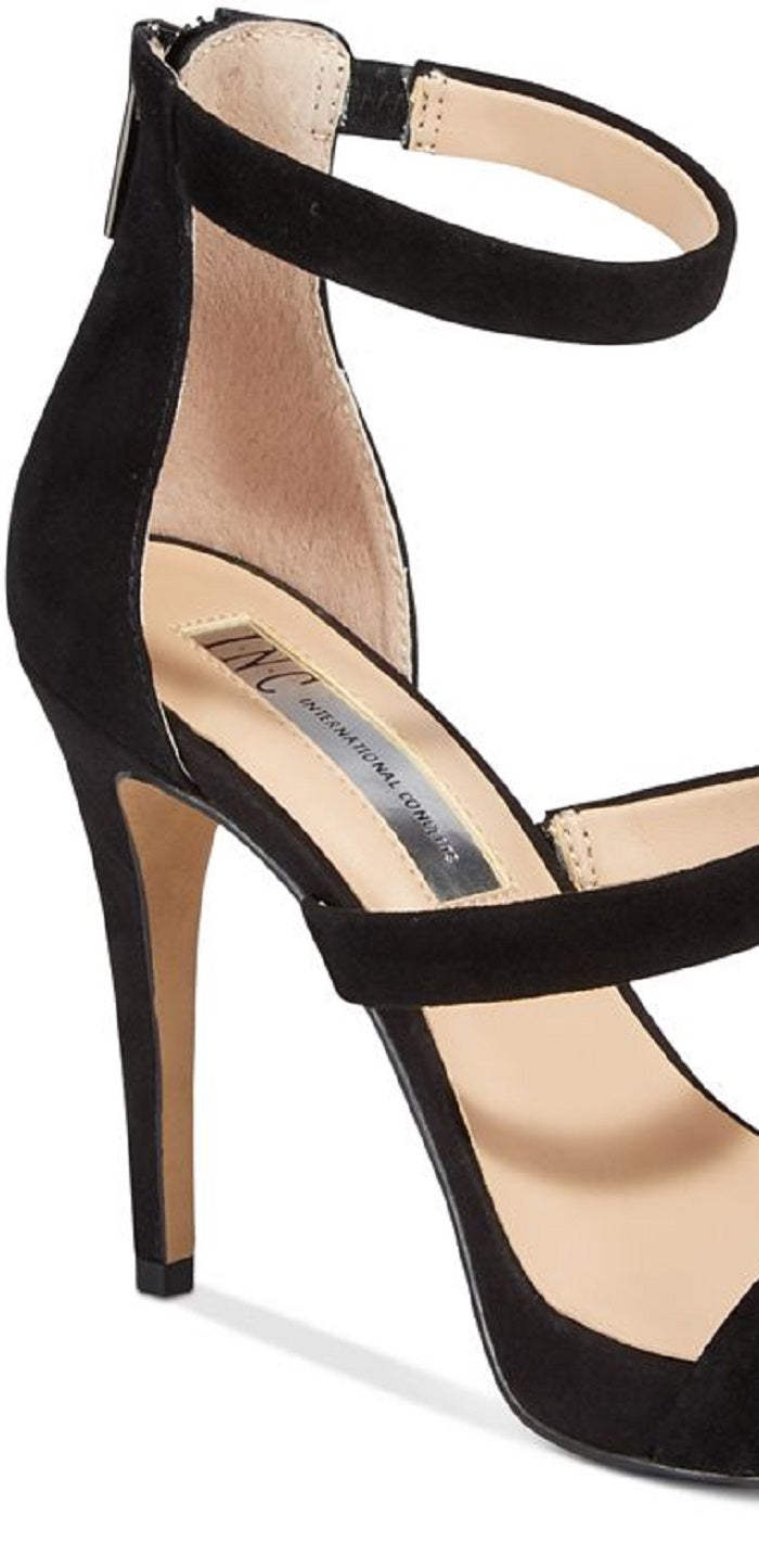 INC International Concepts Women's Sadiee Leather Open Toe Suede Shoes Black Size 8.5 M
