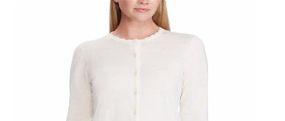 Ralph Lauren Women's Scalloped Cotton Cardigan White Size Petite M