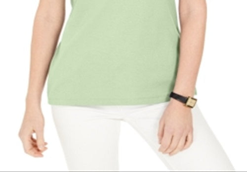 Karen Scott Women's Eyelet-Shoulder V-Neck Top Green Size XL