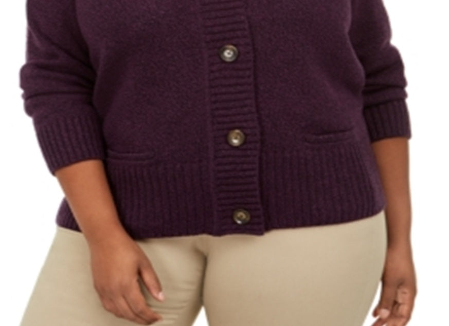 Karen Scott Women's Marled Wing Collar Cardigan Purple Size 3x