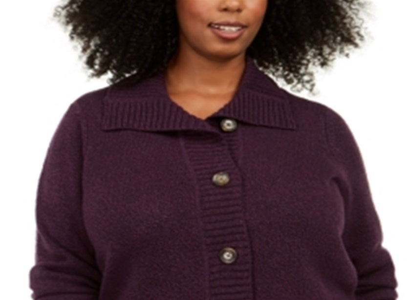 Karen Scott Women's Marled Wing Collar Cardigan Purple Size 3x