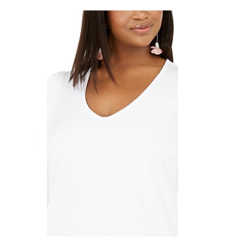 INC International Concepts Women's Plus Ribbed V Neck Top White Size 3X