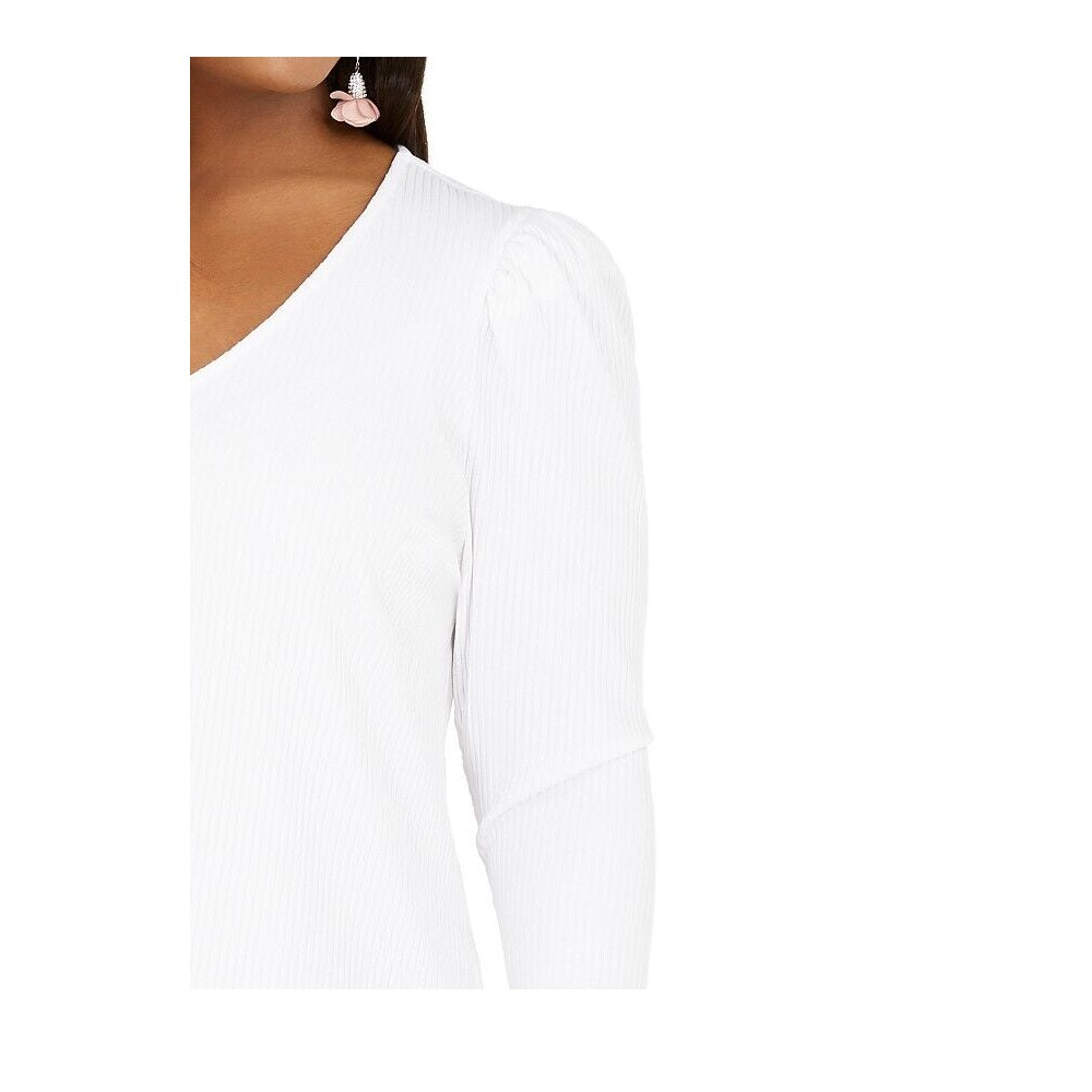 INC International Concepts Women's Plus Ribbed V Neck Top White Size 3X