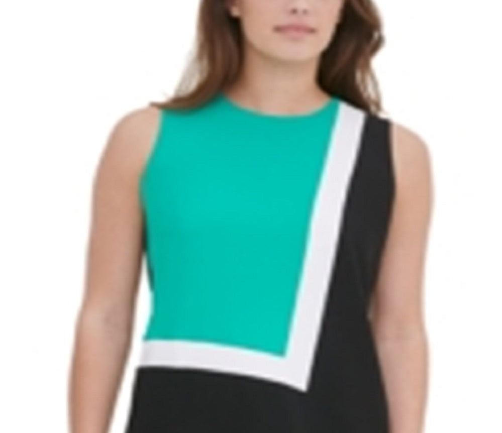 Calvin Klein Women's Colorblock Sleeveless Keyhole Back Top Green Size X-Large
