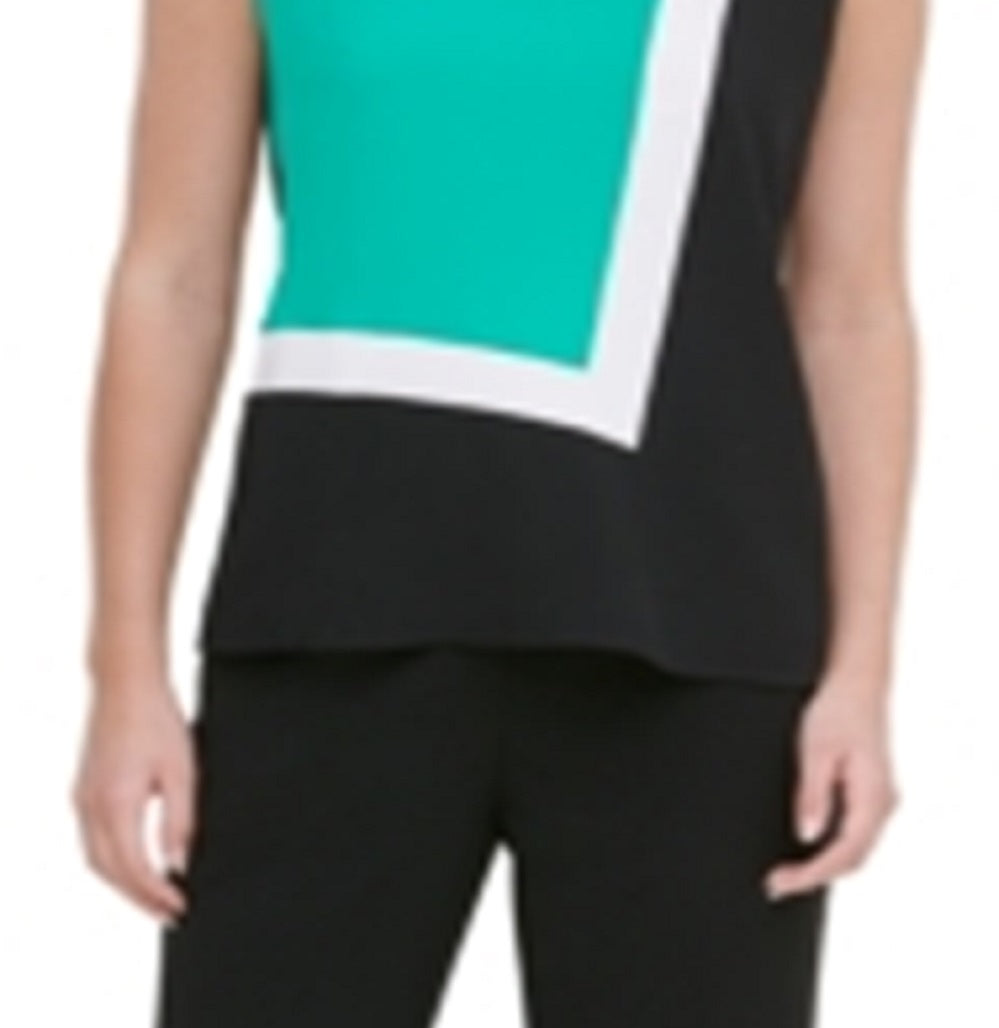 Calvin Klein Women's Colorblock Sleeveless Keyhole Back Top Green Size X-Large