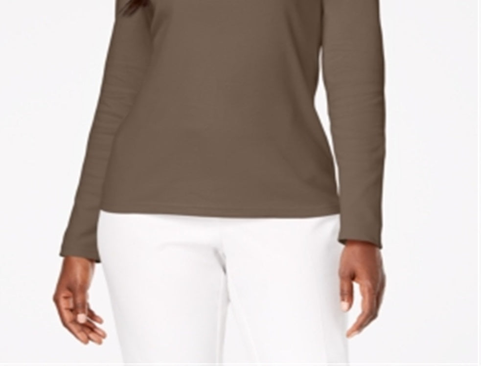 Karen Scott Women's Cotton Scoop Neck Top Brown Size Petite Small