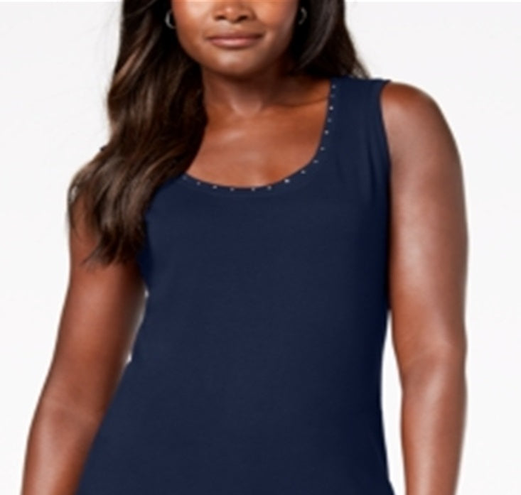 Karen Scott Women's Cotton Studded Tank Blue Size Petite XL