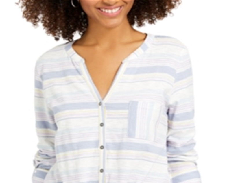 Style & Co Women's Cotton Striped Tie Front Shirt White Size Petite L