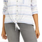 Style & Co Women's Cotton Striped Tie Front Shirt White Size Petite L