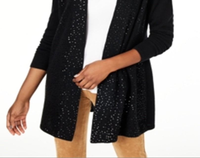 Charter Club Women's Cashmere Sequin Trim Completer Sweater Black Size Petite S