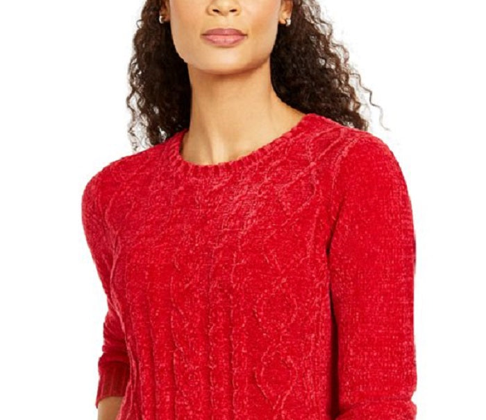 Karen Scott Women's Chenille Cable Knit Sweater Wine Size Petite S/M