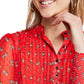 Free People Women's Printed Long Sleeve Crew Neck Top Red Size X-Small