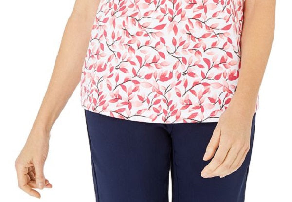 Karen Scott Women's  Printed Henley Top Orange Size XS