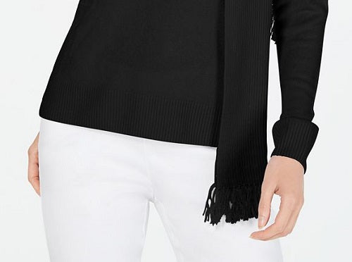 Karen Scott Women's Embellished Sweater with Scarf Black Size Petite XL