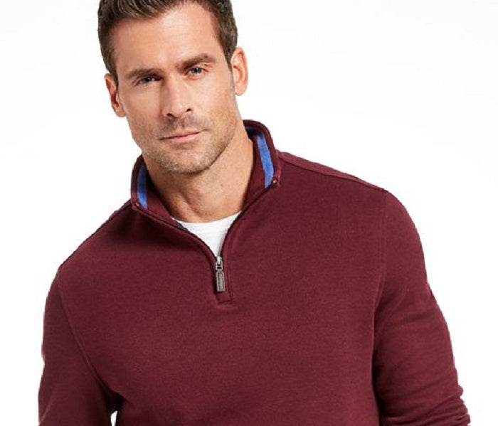 Club Room Men's Quarter Zip French Rib Pullover Sweater Red Size X-Large