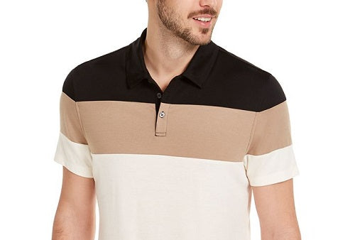 Alfani Men's Colorblock Vertical Stripe Polo Shirt Brown Size Small