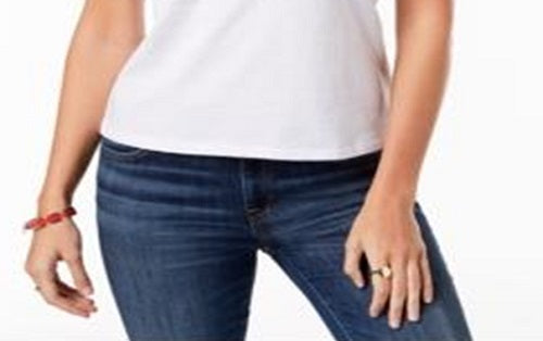 Tommy Hilfiger Women's  Cotton Embroidered Logo T-Shirt White Size 2XL
