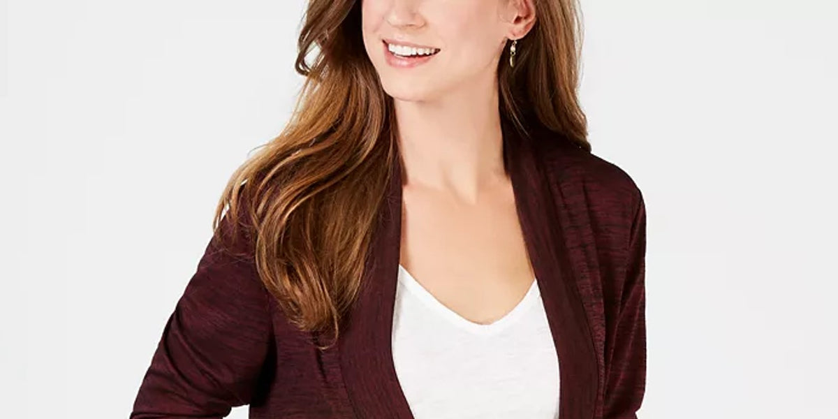 Charter Club Women's Petite Tie-Cuff Cardigan Black Combo Size Petite Large