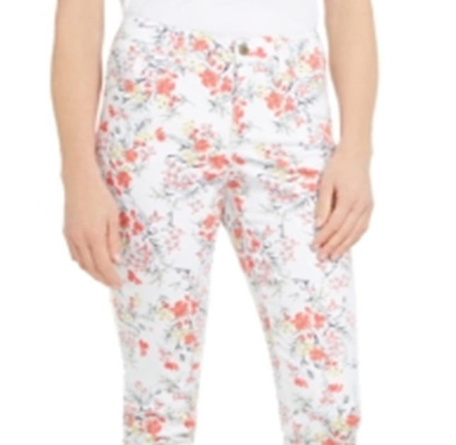 Charter Club Women's Floral Printed Bristol Capri Jeans White Size 10