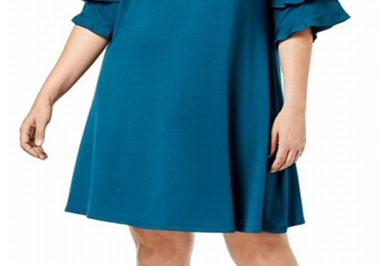 John Paul Richard Women's Plus Shift Tiered Ruffle Dress Green Size 1X