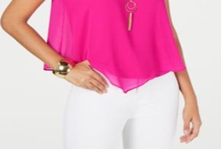 Thalia Sodi Women's Sleeveless Necklace Top Pink Size Medium