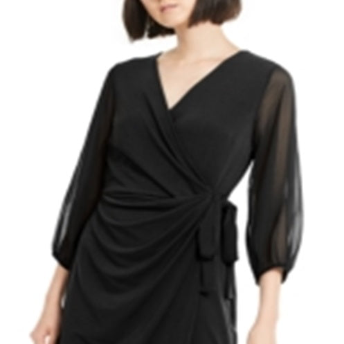 INC International Concepts Women's Balloon-Sleeve Wrap Dress  Black Size S