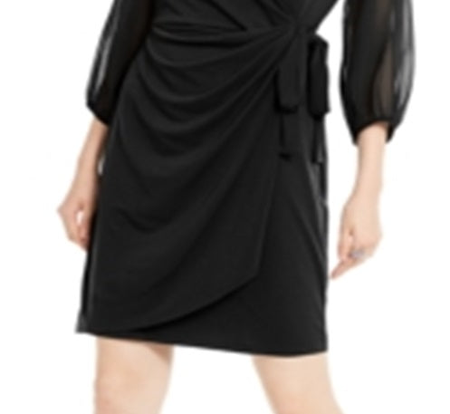 INC International Concepts Women's Balloon-Sleeve Wrap Dress  Black Size S