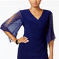 MSK Women's Bell Sleeve V Neck Knee Length Evening Body Con Dress Blue Size M