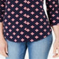 Charter Club Petite Printed 3/4-Sleeve Top Navy Size Petite XL