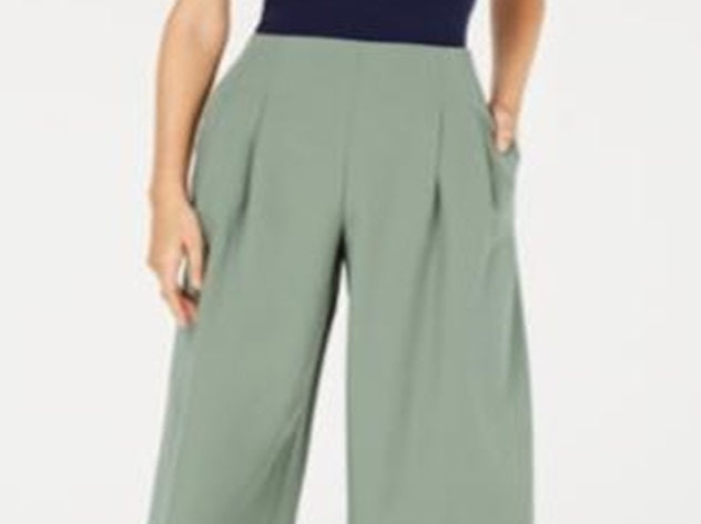 Maison Jules Women's Pleated Cropped Pants Green Size 12