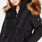 Madden Girl Junior's Hooded Faux Fur Trim Puffer Coat Black Size X-Small