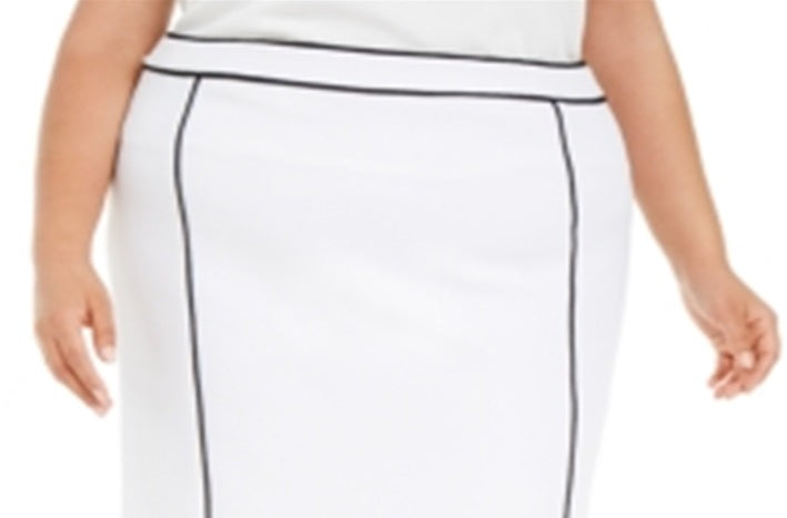 Calvin Klein Women's Plus Contrast Piping Pencil Skirt White Size 20W