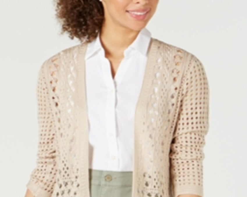 Charter Club Women's Open Stitch Cardigan Completer Sweater Brown Size Large